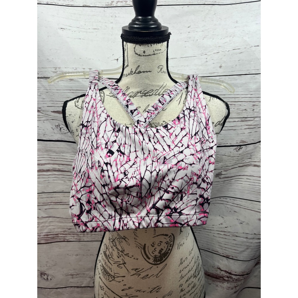 JoyLab Pink Black Glass Print Strappy Cross Back Sports Bra Medium NWT